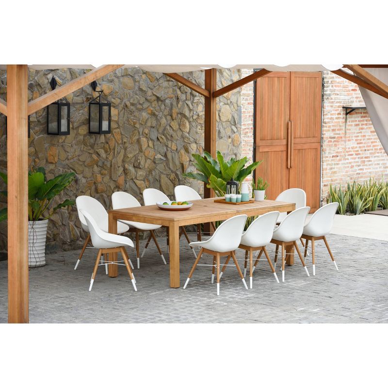 Metz 11pc Rectangular Teak/Resin Patio Dining Set - White - Amazonia