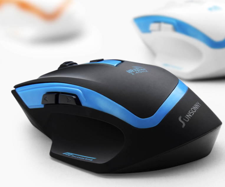 Sunsonny SR-8509 1800DPI Wireless Gaming Mouse with The Nano Receiver (In The Battery Storage) - Blue