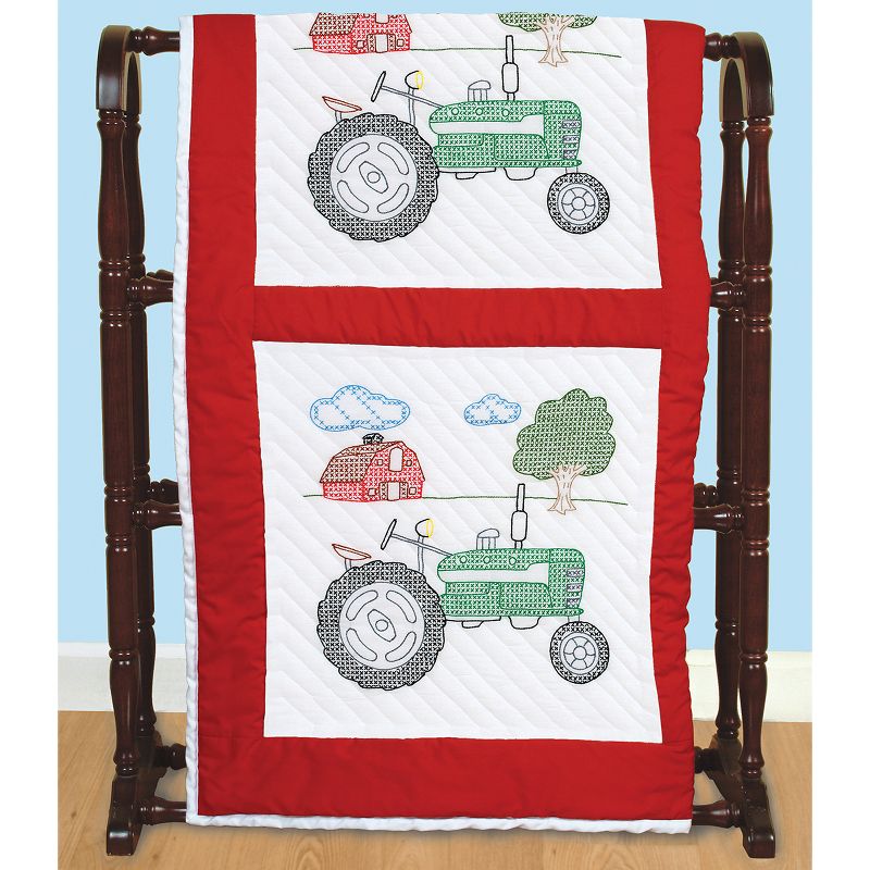 Jack Dempsey Stamped White Quilt Blocks 18"X18" 6/Pkg-Tractor