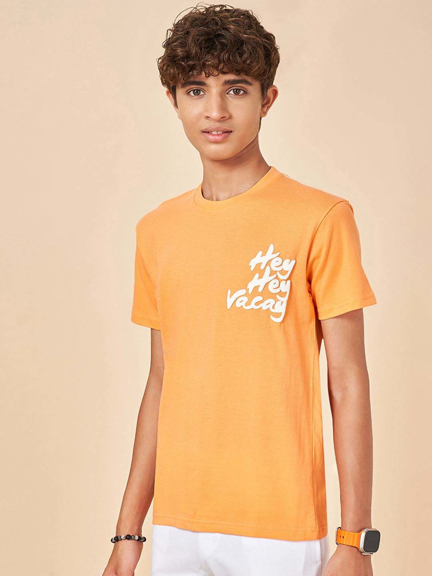 Coolsters by Pantaloons Kids Mock Orange Cotton Graphic T-Shirts