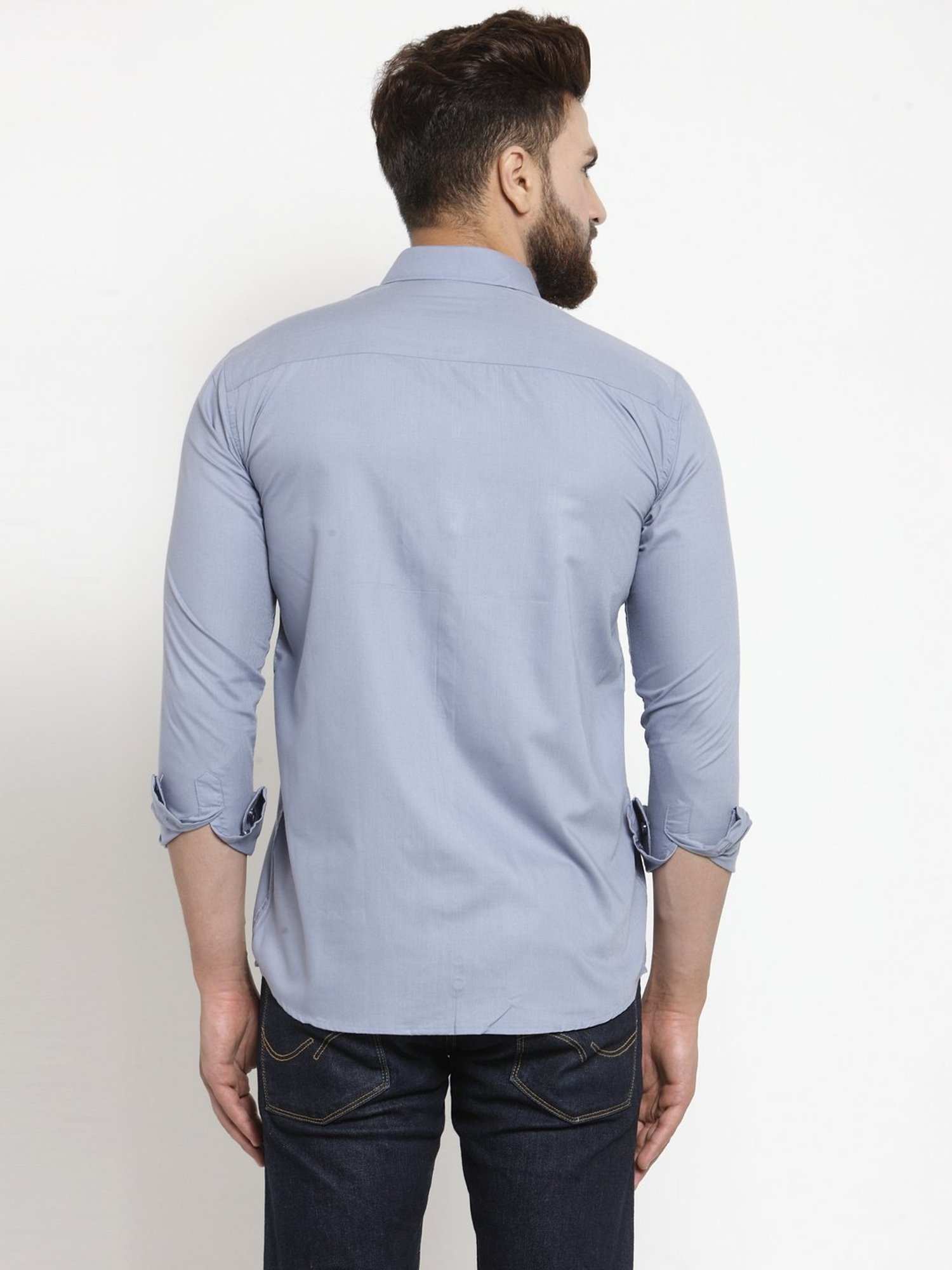 Jainish Grey Cotton Regular Fit Shirt