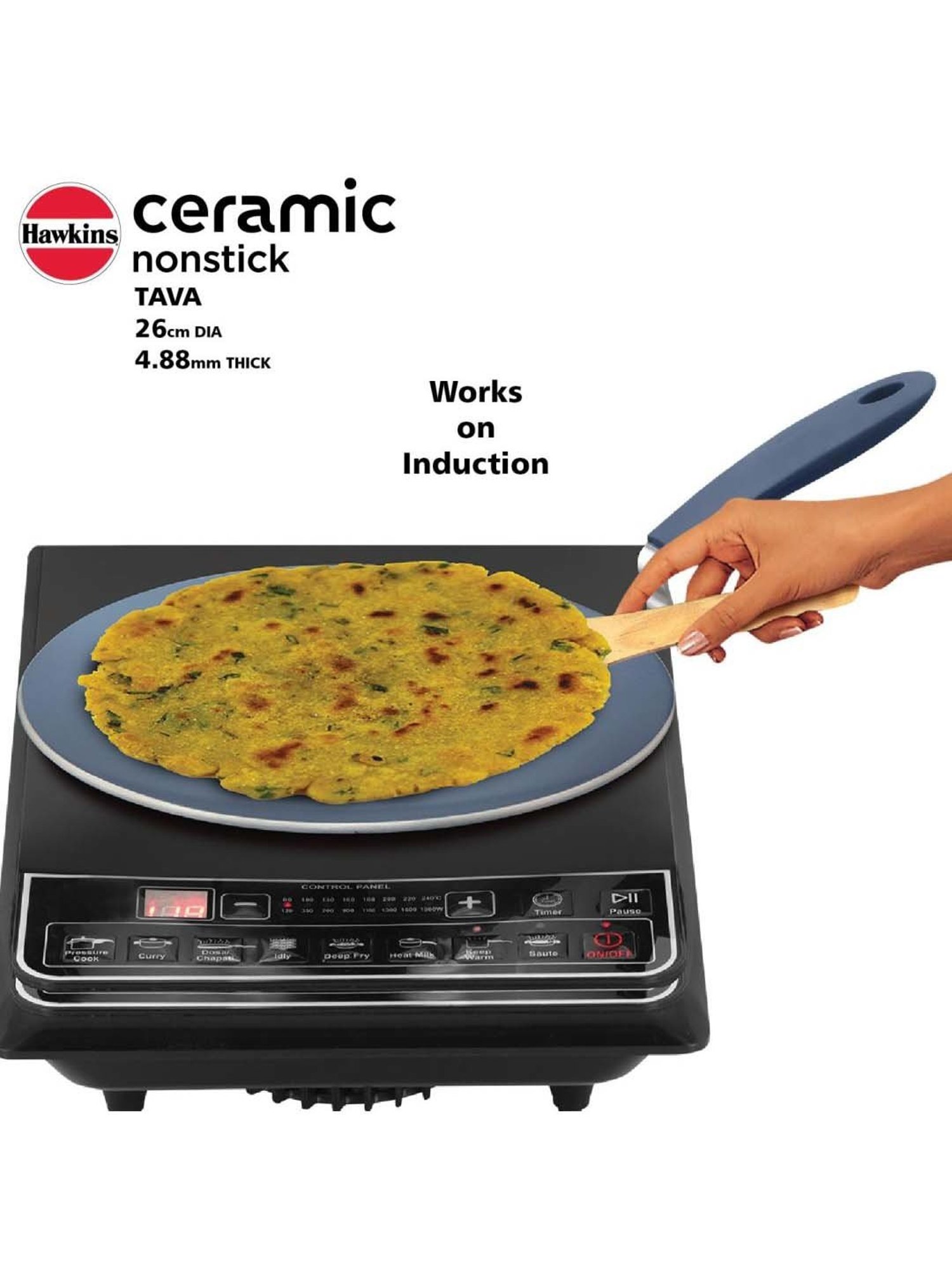 Hawkins Black Ceramic 26 cm Induction Paratha Granite Griddle Tawa (Ict26)