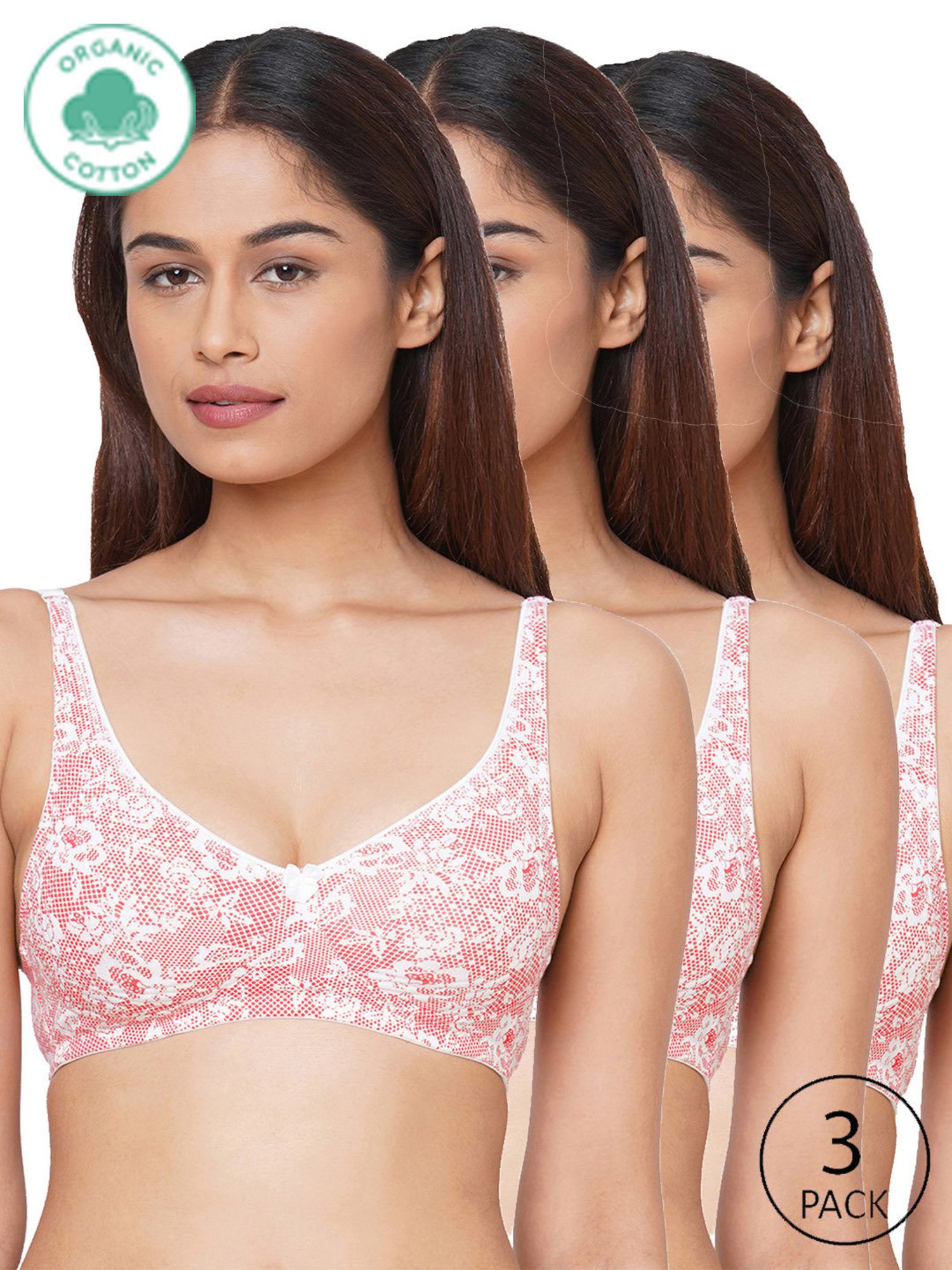 Inner Sense Pink Floral Print Full Coverage Bra - Pack of 3