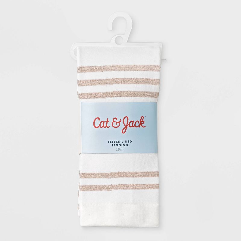 Girls' Metallic Fleece Lined Footless Tights- Cat & Jack™ Cream