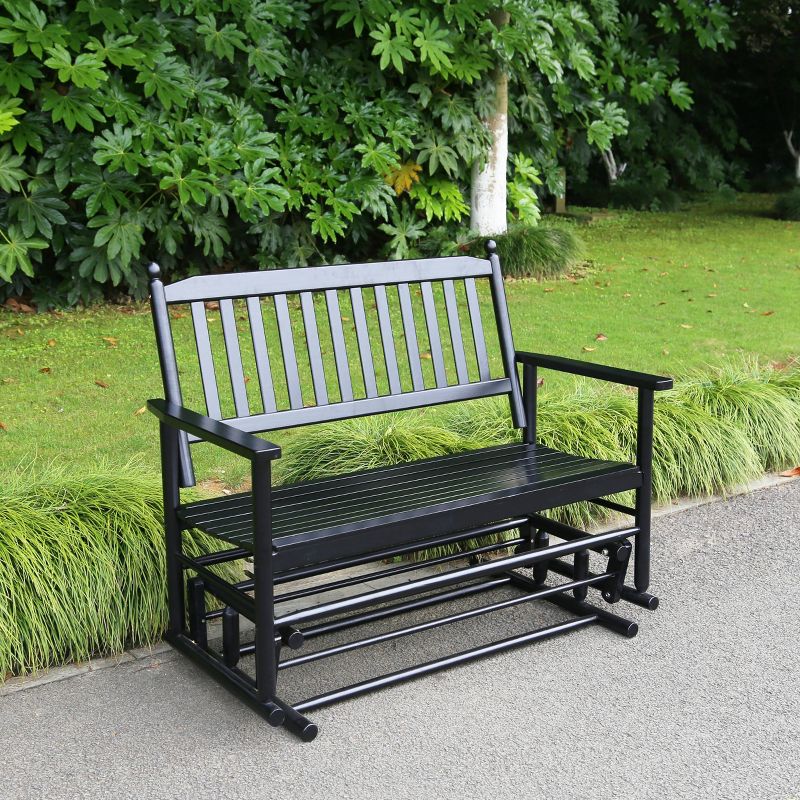 2 Person Wooden Outdoor Glider Rocking Swing Chair - Veikous