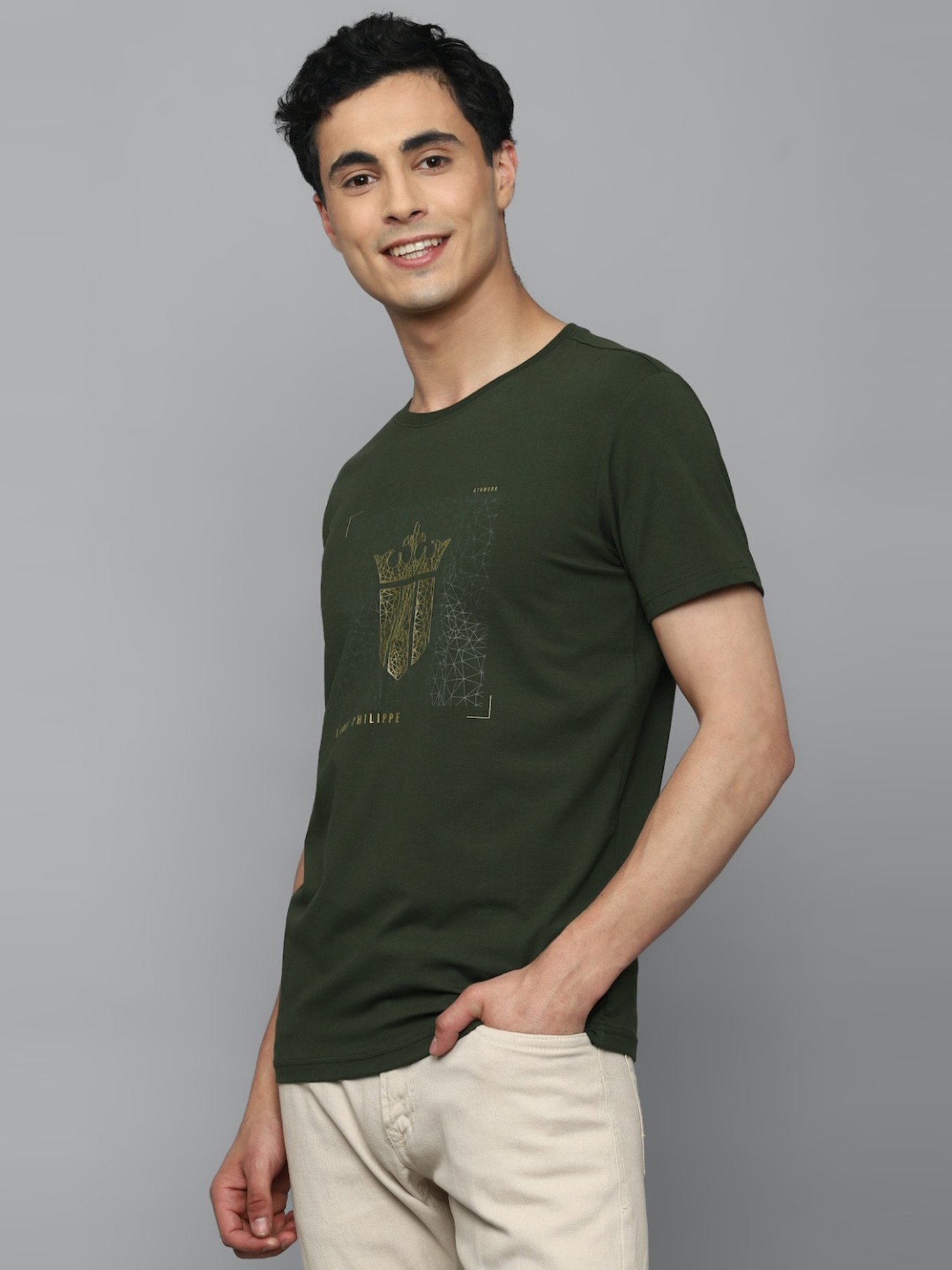 Louis Philippe Sport Green Cotton Slim Fit Printed T-Shirt