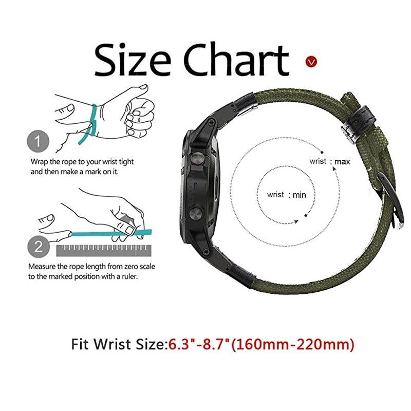 Fenix 5Fenix 6 Watch Band 22mm QuickFit NOTA Nylon Durable Wristband Strap for Garmin Fenix 55 PlusFenix 6InstinctQuatix 5 MARQForerunner 935945Fit Wrist 63866inch Green