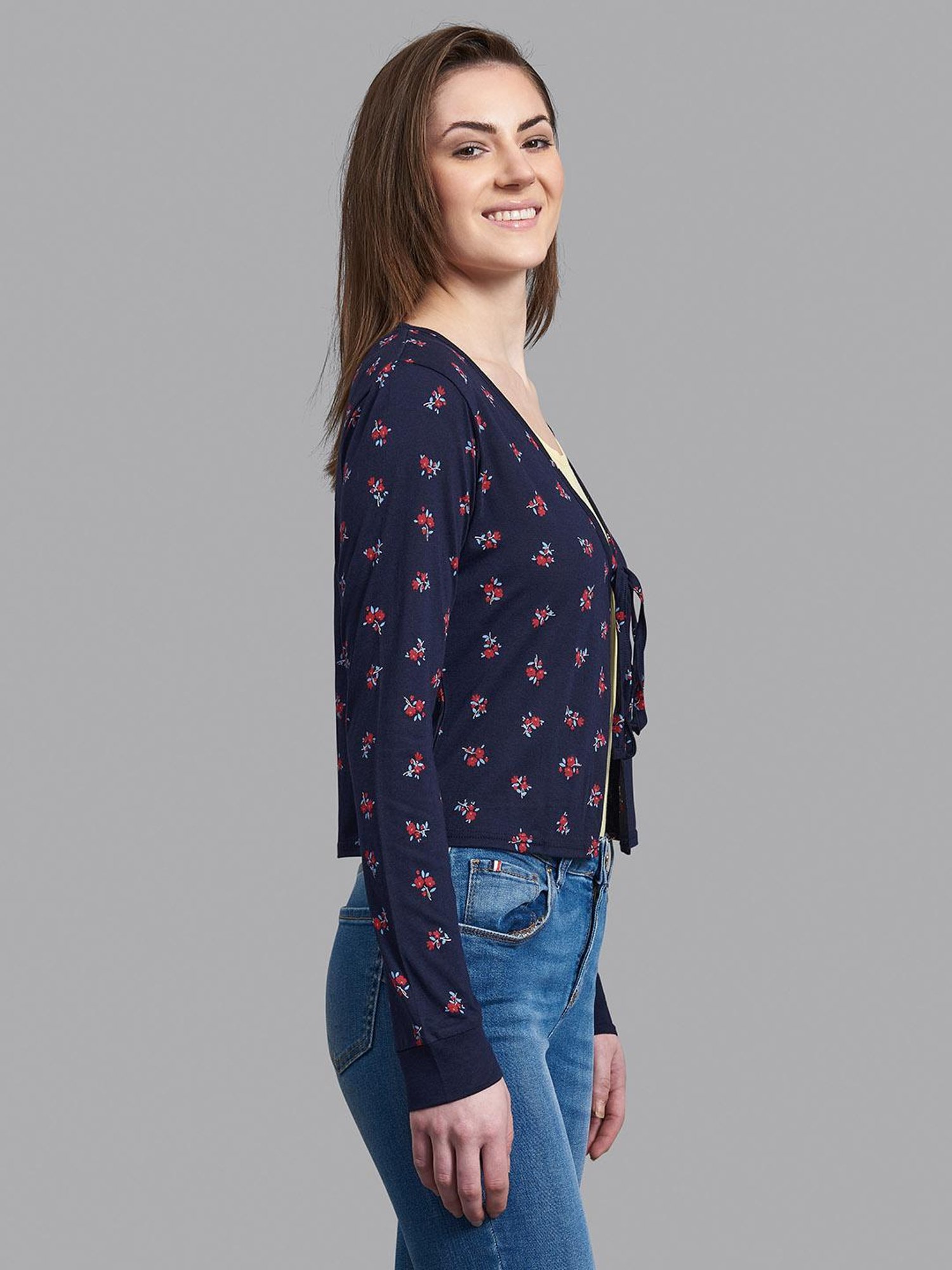Beverly Hills Polo Club Navy Printed Shrug