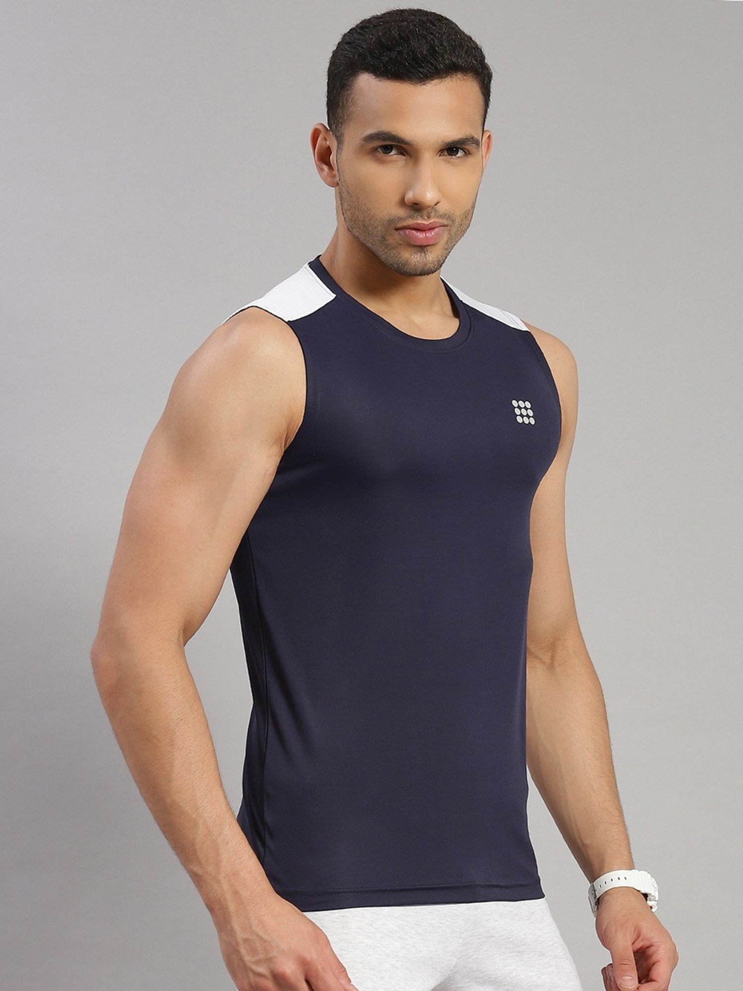 Rock.It Navy Blue Regular Fit Tank Tee