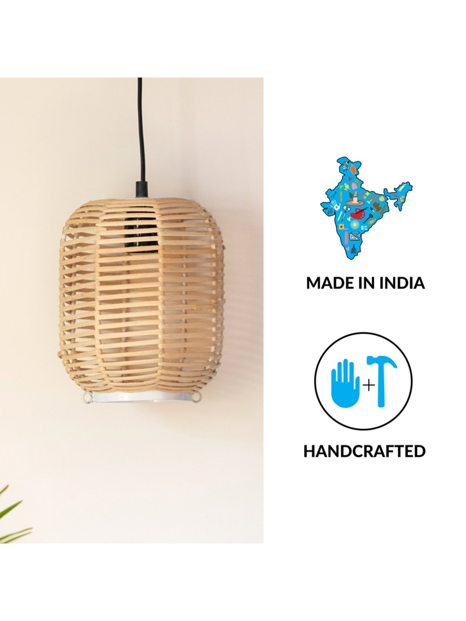 ExclusiveLane Wonders Beige Iron Handwoven Hanging Pendant Lamp