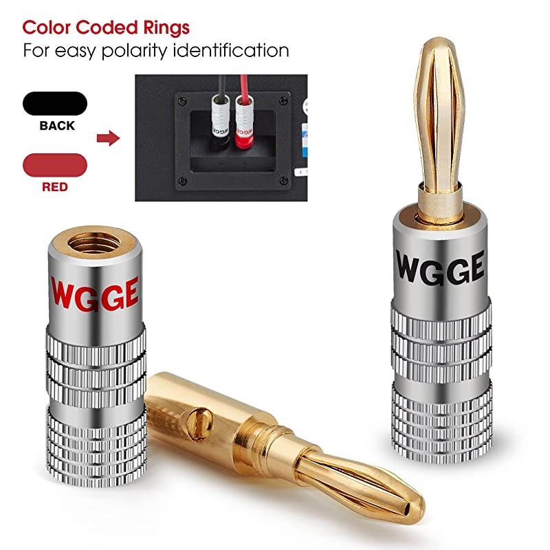 WG-009 Banana Plugs Audio Jack Connector 12 Pairs / 24 pcs, 24k Gold Dual Screw Lock Speaker Connector for Speaker Wire, Wall Plate, Home Theater, Audio/Video Receiver and Sound Systems