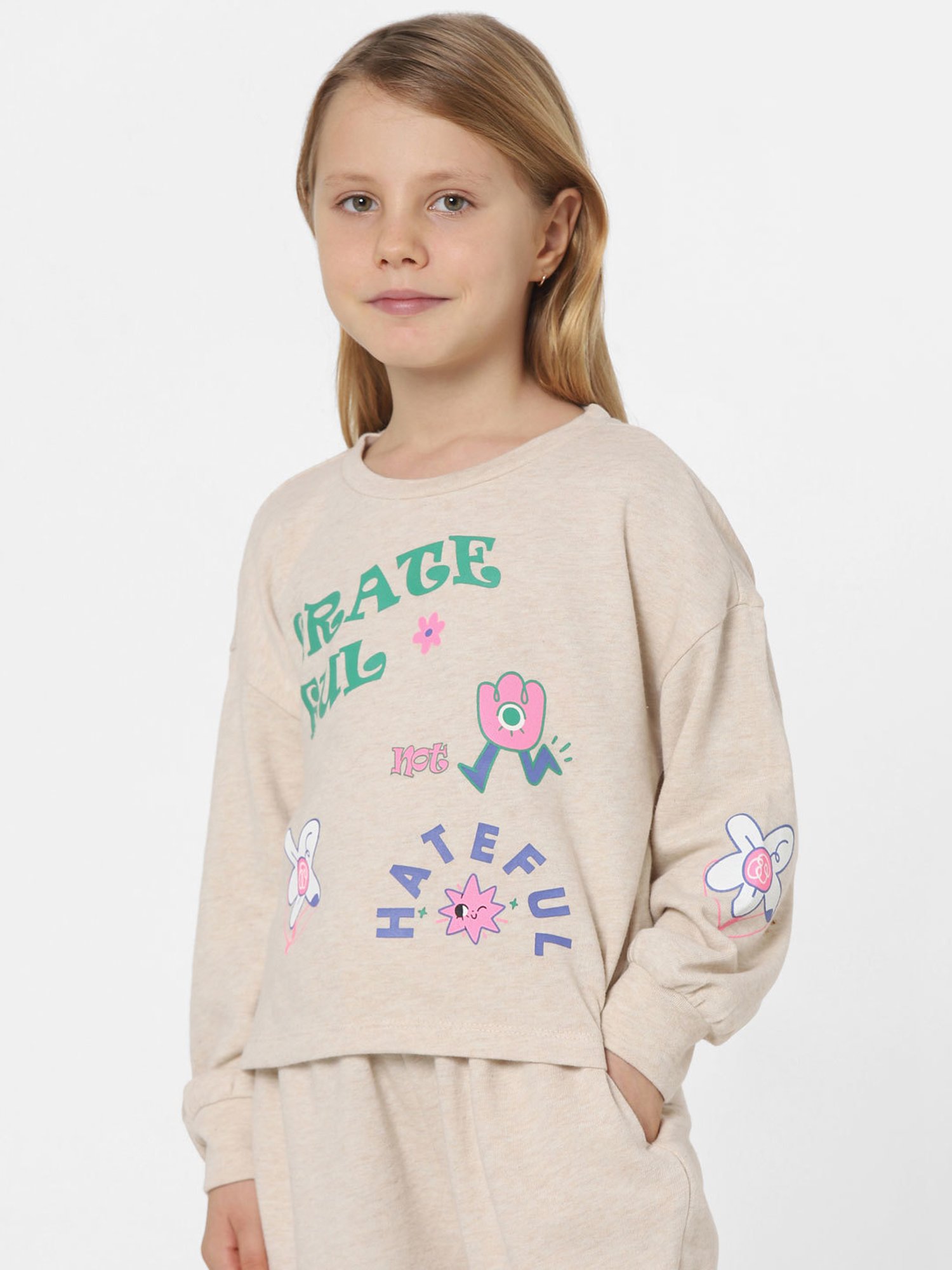KIDS ONLY Beige Printed Full Sleeves Sweatshirt
