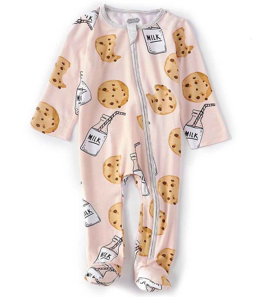 Mud Pie Baby Girls Newborn-9 Months Long-Sleeve Milk & Cookies Footed Sleeper