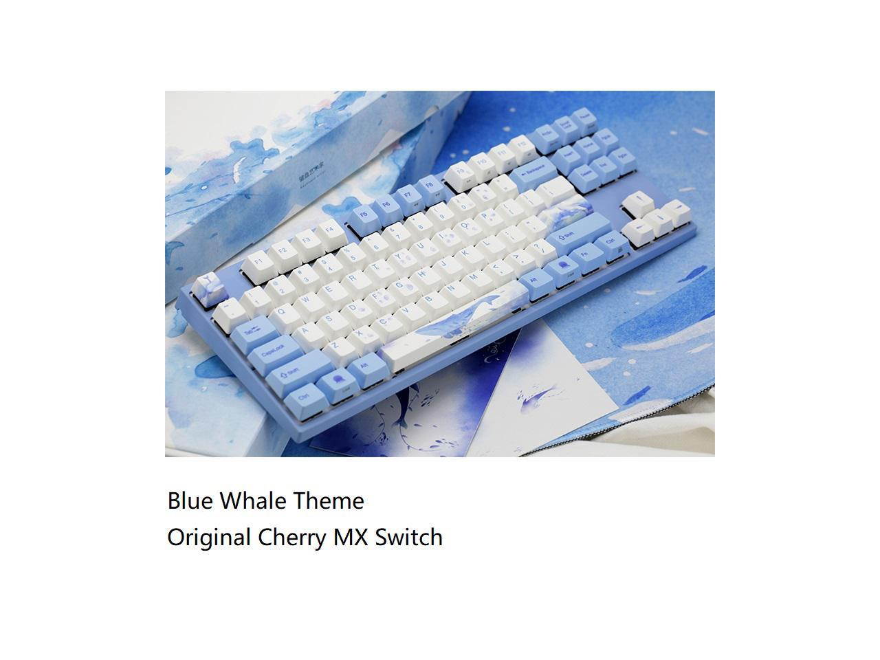 Varmilo Gaming 87 Key Cherry Red Mx Switches Blue Whale Theme White Keycaps and Blue Keycaps Dye Sublimation Printing Mechanical Gaming Keyboard MA87, PBT Keycaps