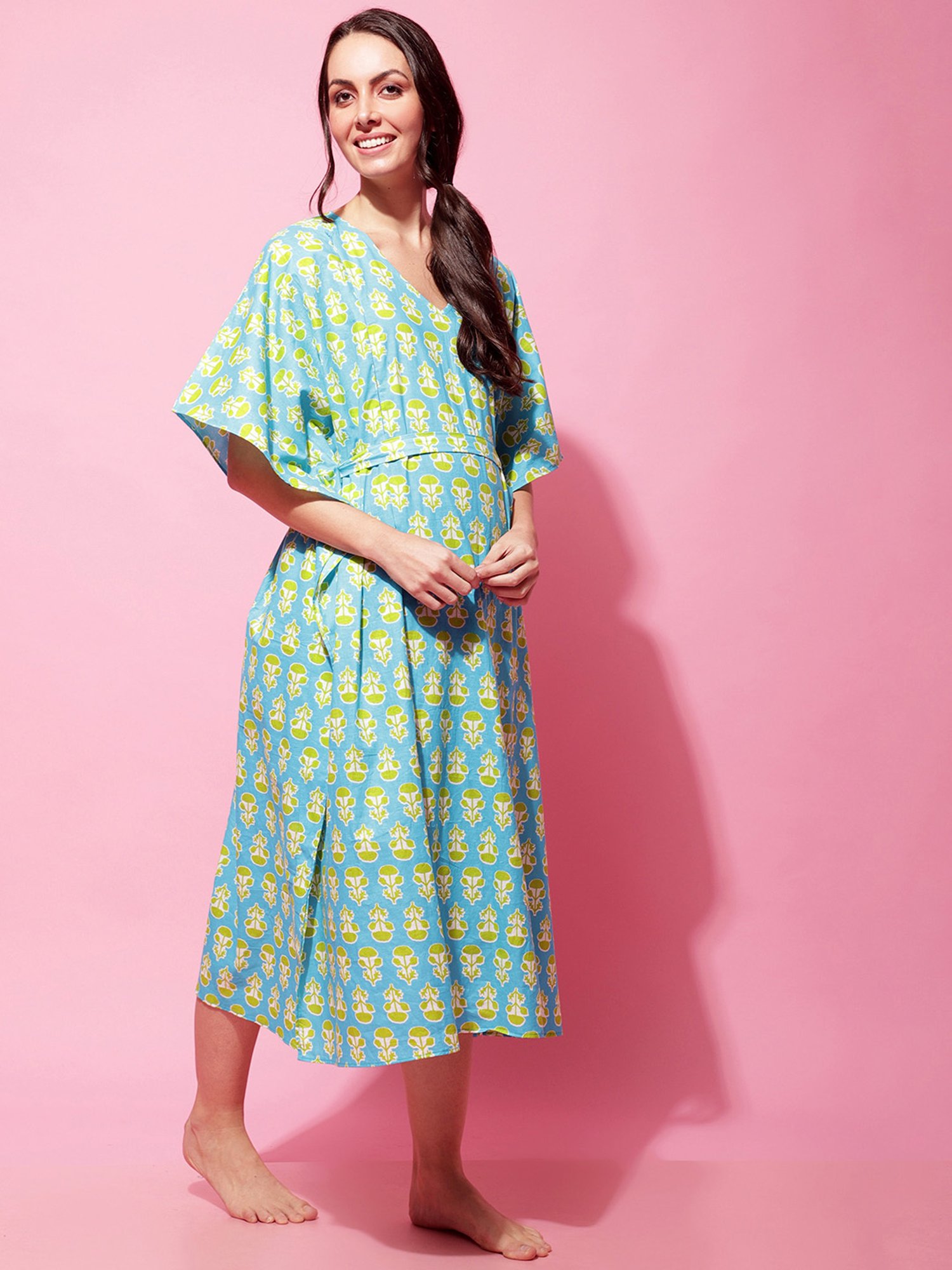 Secret Wish Sky Blue Printed Maternity Night Dress