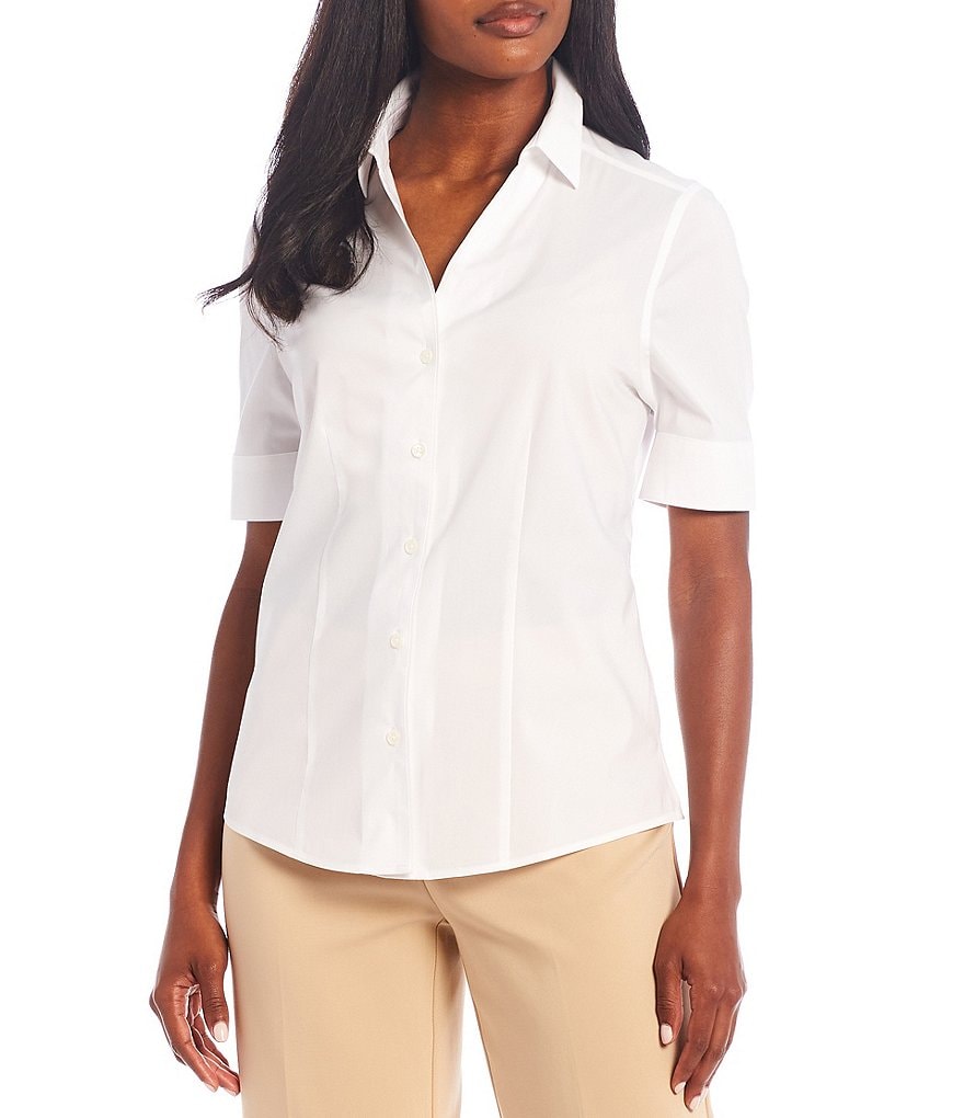 Investments Petite Size Lauren Gold Label Non-Iron Stretch Short Sleeve Button Front Shirt