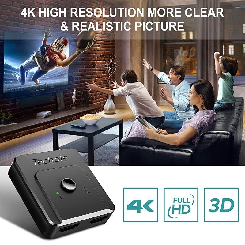 HDMI Switch 4K HDMI Splitter Updated BiDirectional HDMI Switcher 1 in 2 Out or 2 in 1 HDMI Switch Splitter Supports 4K 3D HD 1080P for Xbox PS4 Fire Stick Roku HDTVHDMI Cable NOT Include