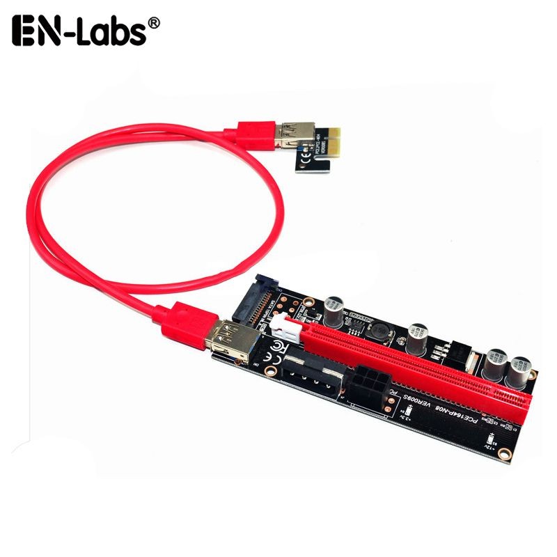PCIe Riser Cable 1X to 16X Graphics Extension for GPU Mining Powered Riser Adapter Card, 60cm USB 3.0 Cable,PCI Express X1 to X16 GPU Mining Card, SATA,6Pin and Molex 3 Power Options-6pcs/Lot