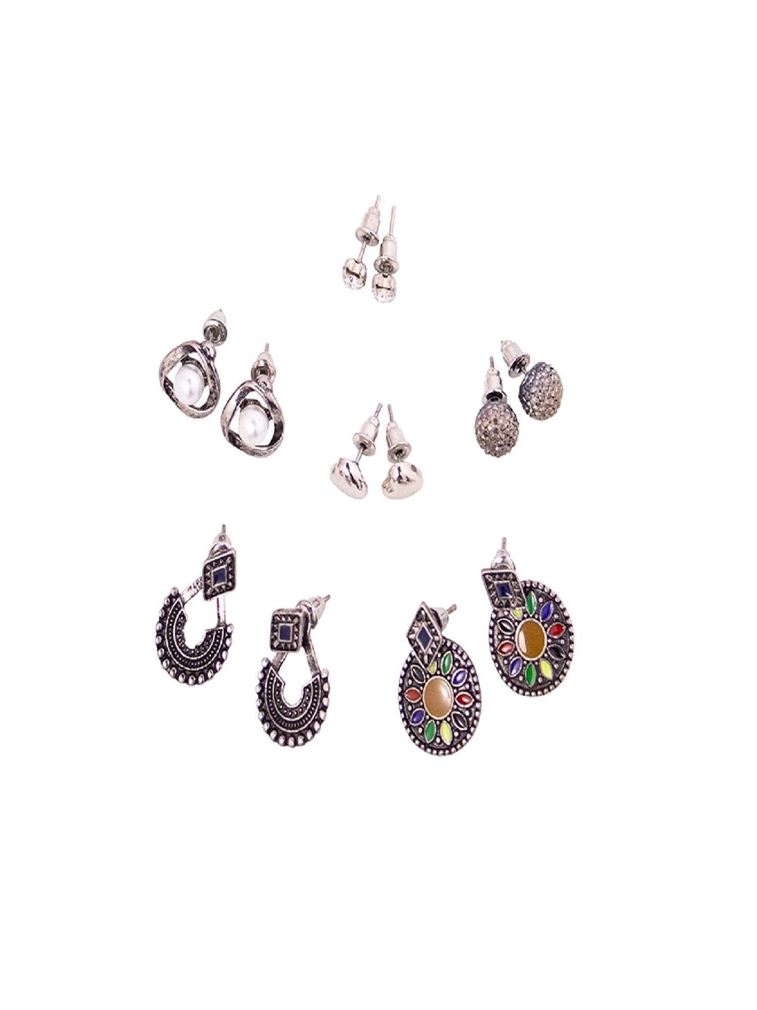 Jewelz Gold Multi-shaped Stud Earring for Girls & Women Pack of 12