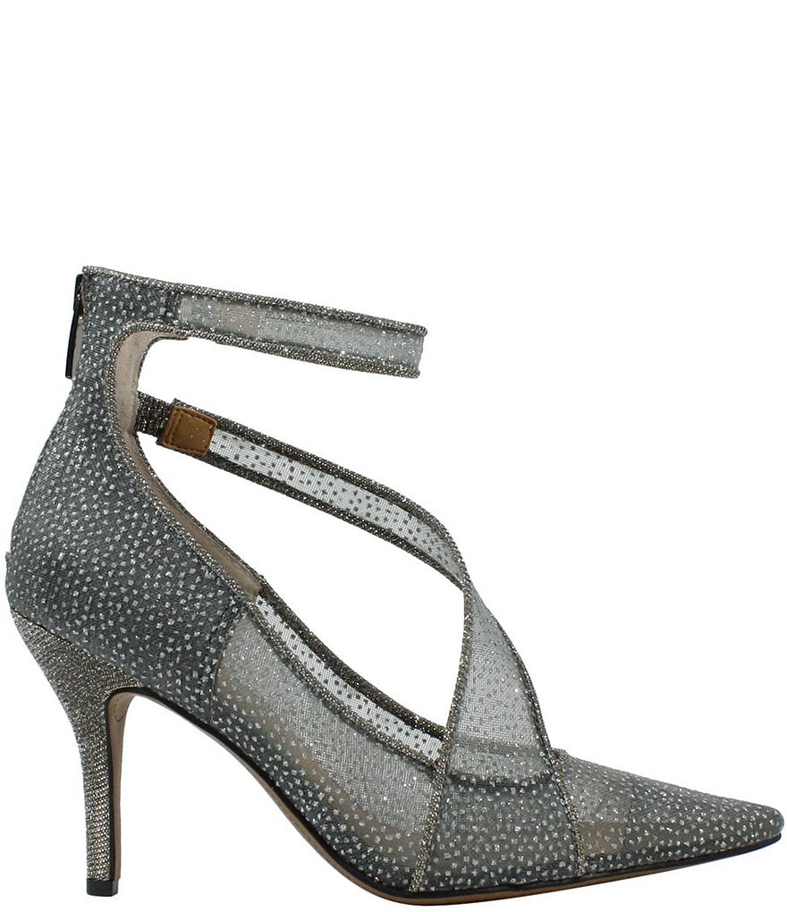 J. Renee Charmion Dotted Mesh Ankle Strap Pumps