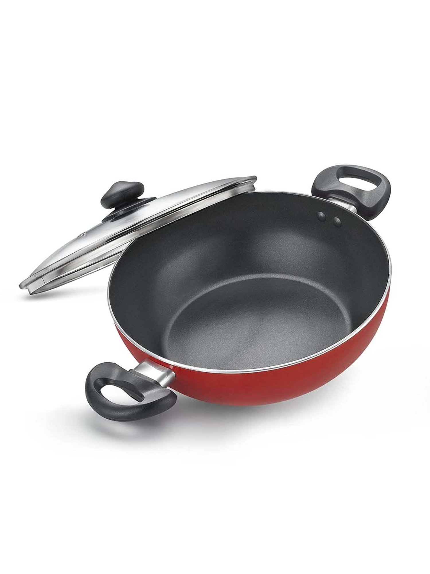 JUDGE Black & Red Aluminium Non-Stick Cookware Set (1 Kadai with Lid,1 Flat Tawa & 1 Frypan)