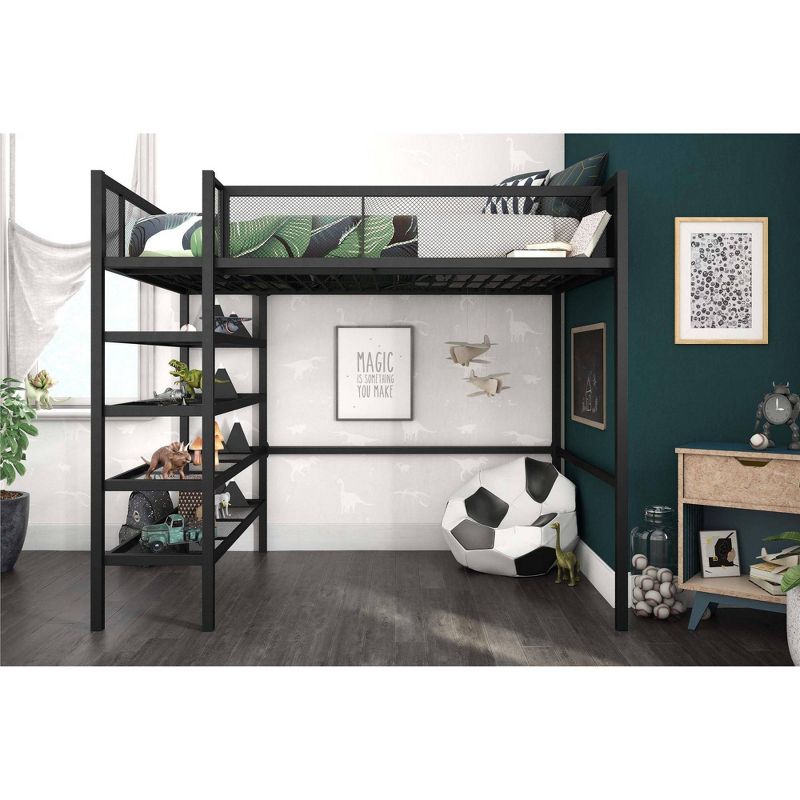 Tara Metal Storage Loft with Bookcase Black - Room & Joy