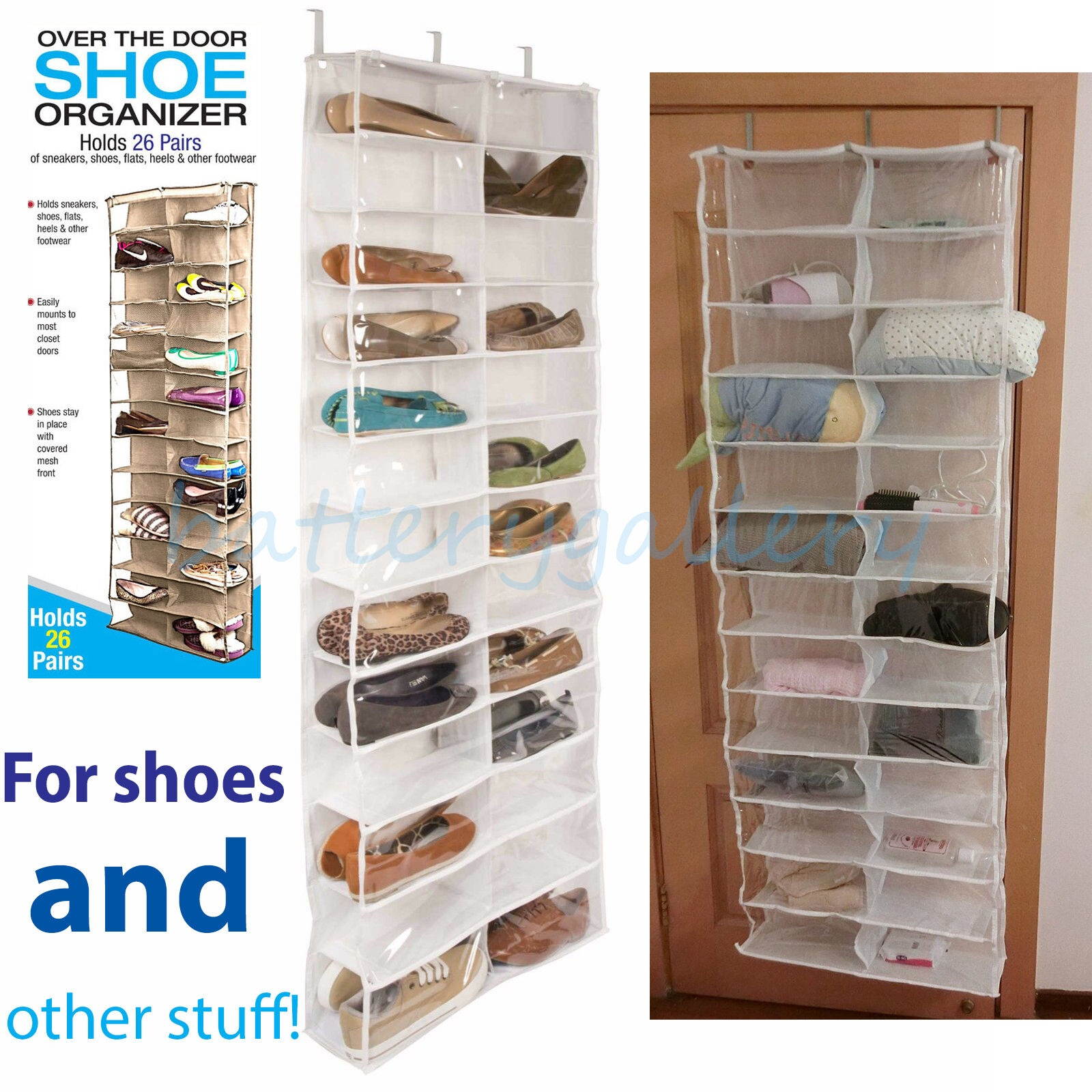 26 Pocket Over the Door Shoe Organizer Rack Hanging Storage Space Saver Hanger