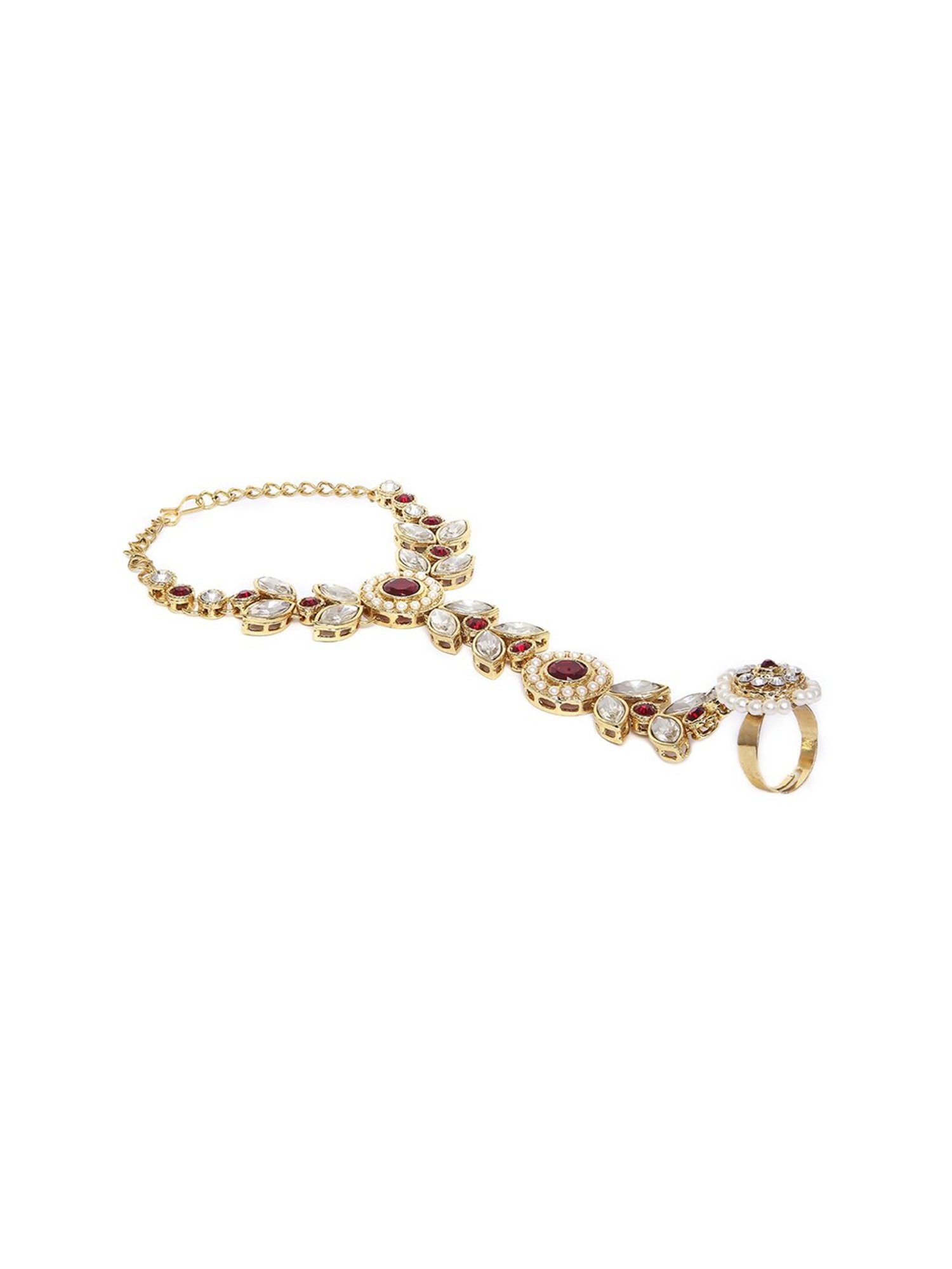 Oomph Red Stones & Kundan Ethnic Statement Hand Harness