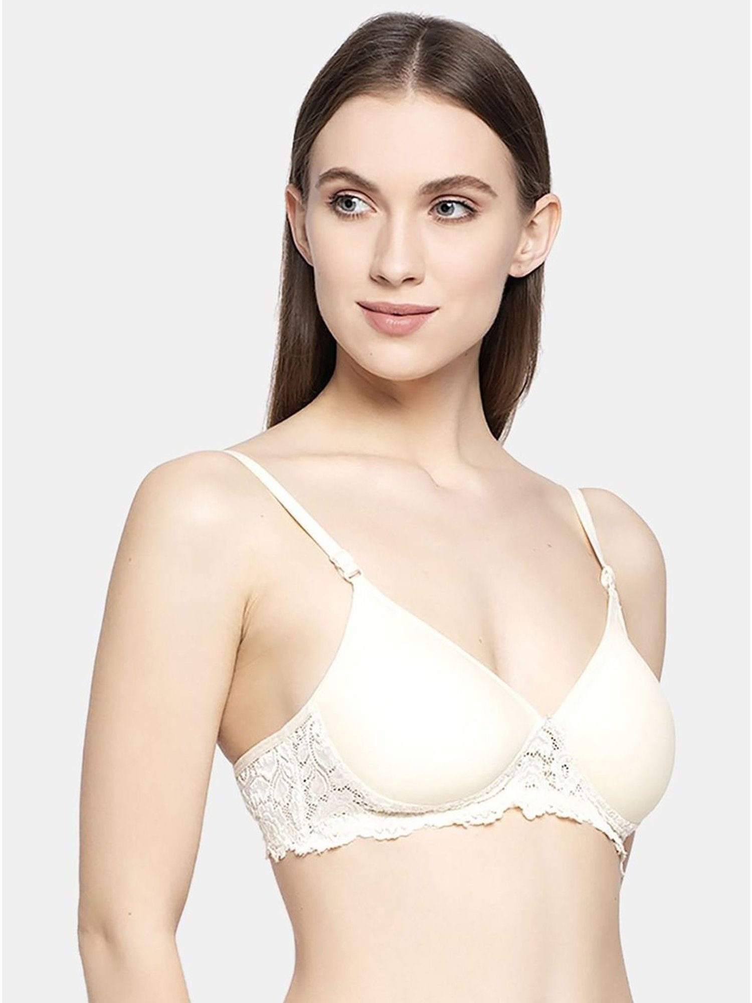 AROUSY Cream Cotton Self Pattern T-Shirt Bra