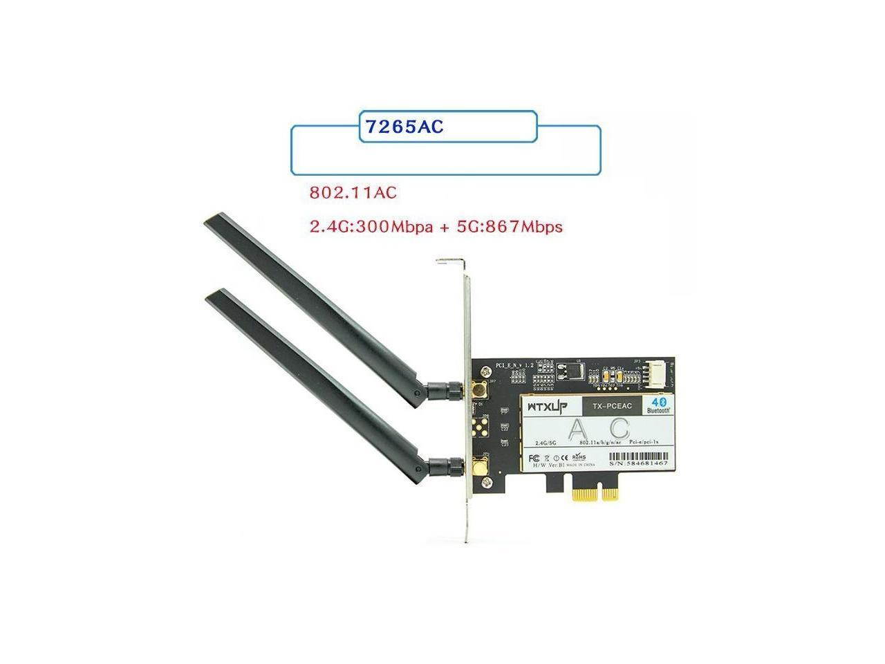 EFS  Dual Band PCIe Wireless Adapter Desktop Wifi Card Intel 7265ac Wifi+Bluetooth4.2 2.4G 300Mbps 5G 867Mbps 802.11a/b/g/n/ac for Win7/8/10/Linux