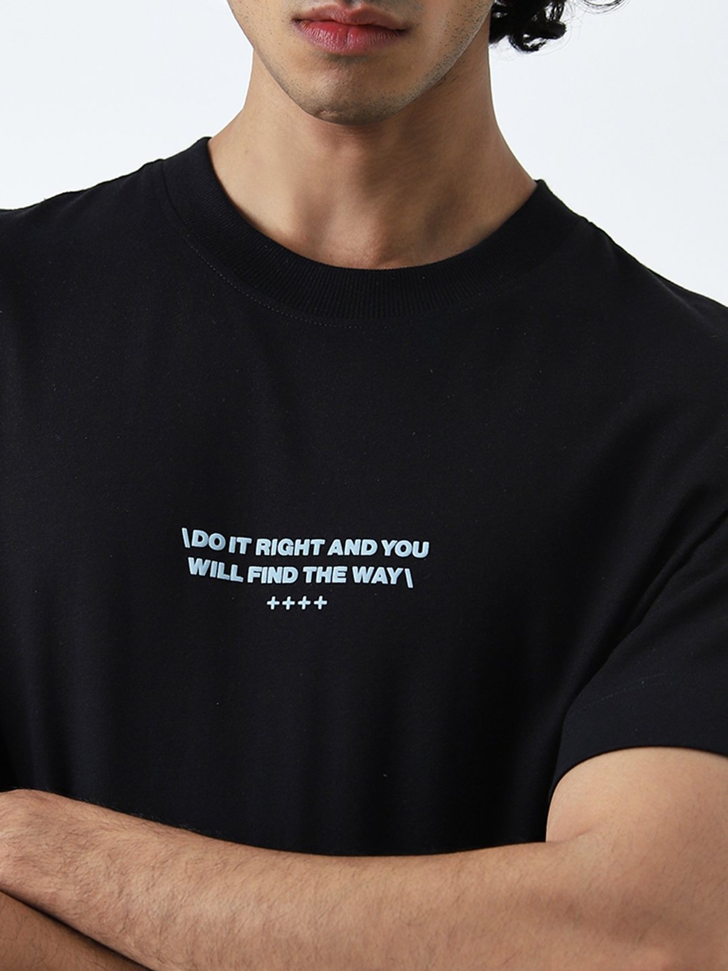 Studiofit by Westside Black Text Design Relaxed-Fit Cotton T-Shirt