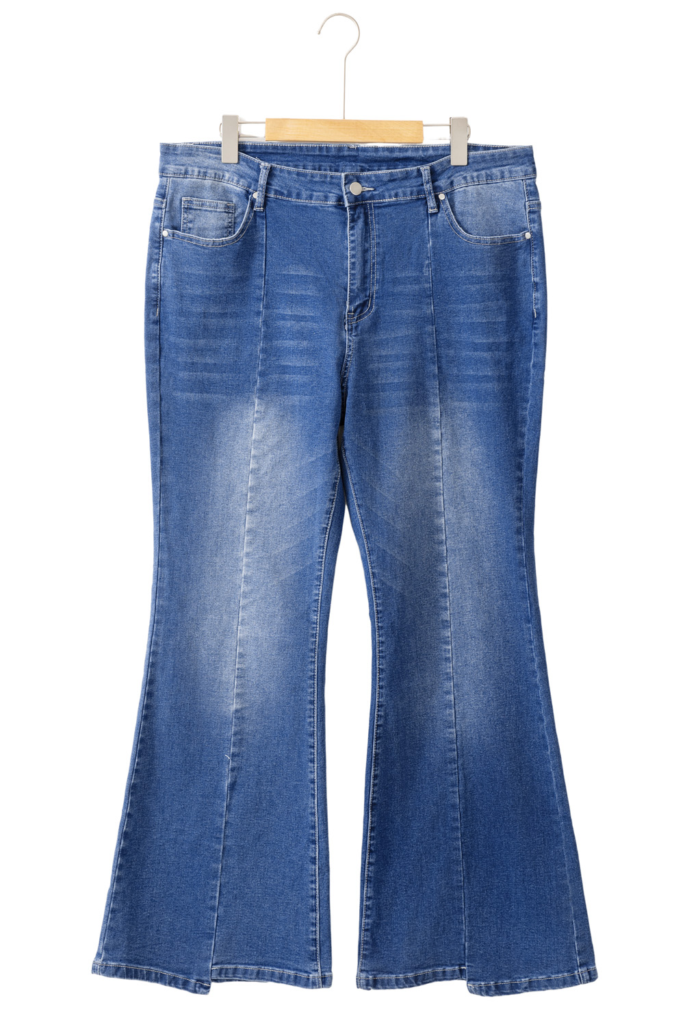 Dark Blue Plus Size Stitching Washed Flare Jeans