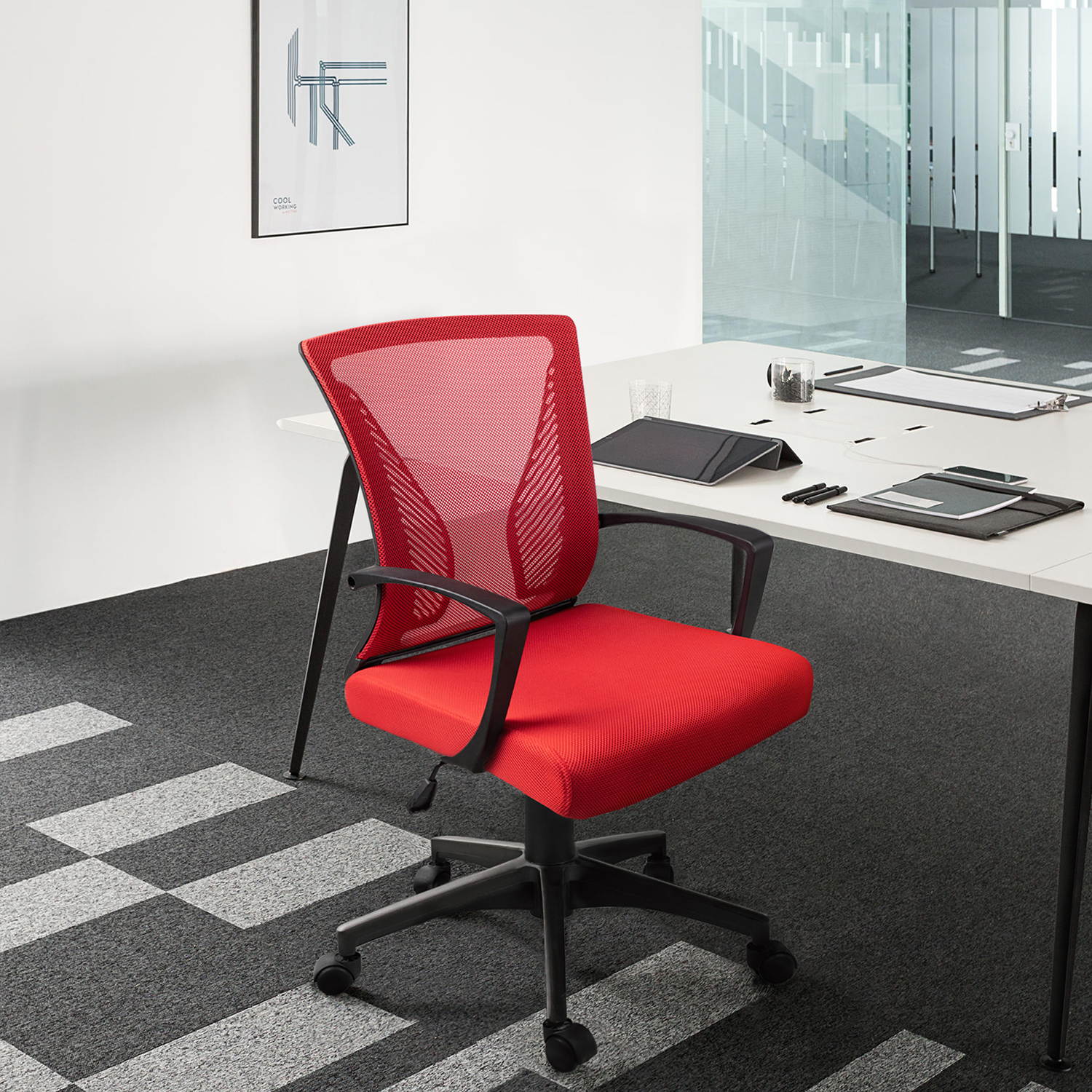 Furmax Office Chair Mid Back Swivel Lumbar Support Computer Ergonomic Mesh Chair with Armrest (Black)