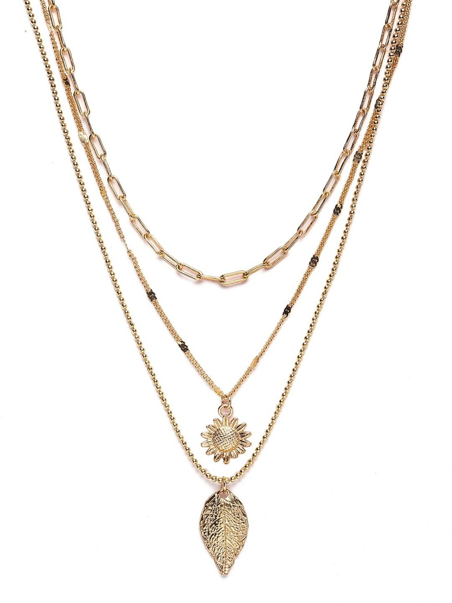 Karatcart Golden Sea Shell and Textured Disk Multicharm Multilayered Chain Women