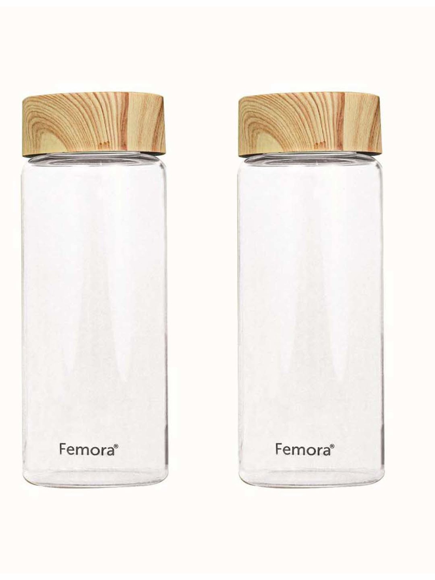 Femora Transprent Borosilicate Glass Water Bottle With Marble Lid (0.5 L) - Set of 2