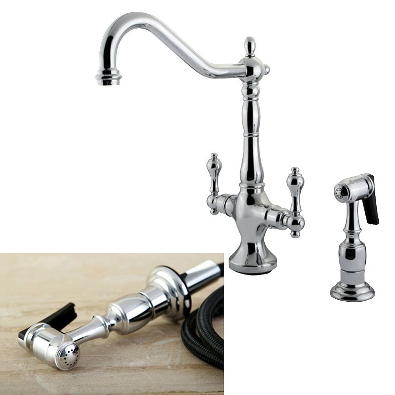 Heritage Chrome Kitchen Faucet with Solid Brass Side Sprayer - Kingston Brass