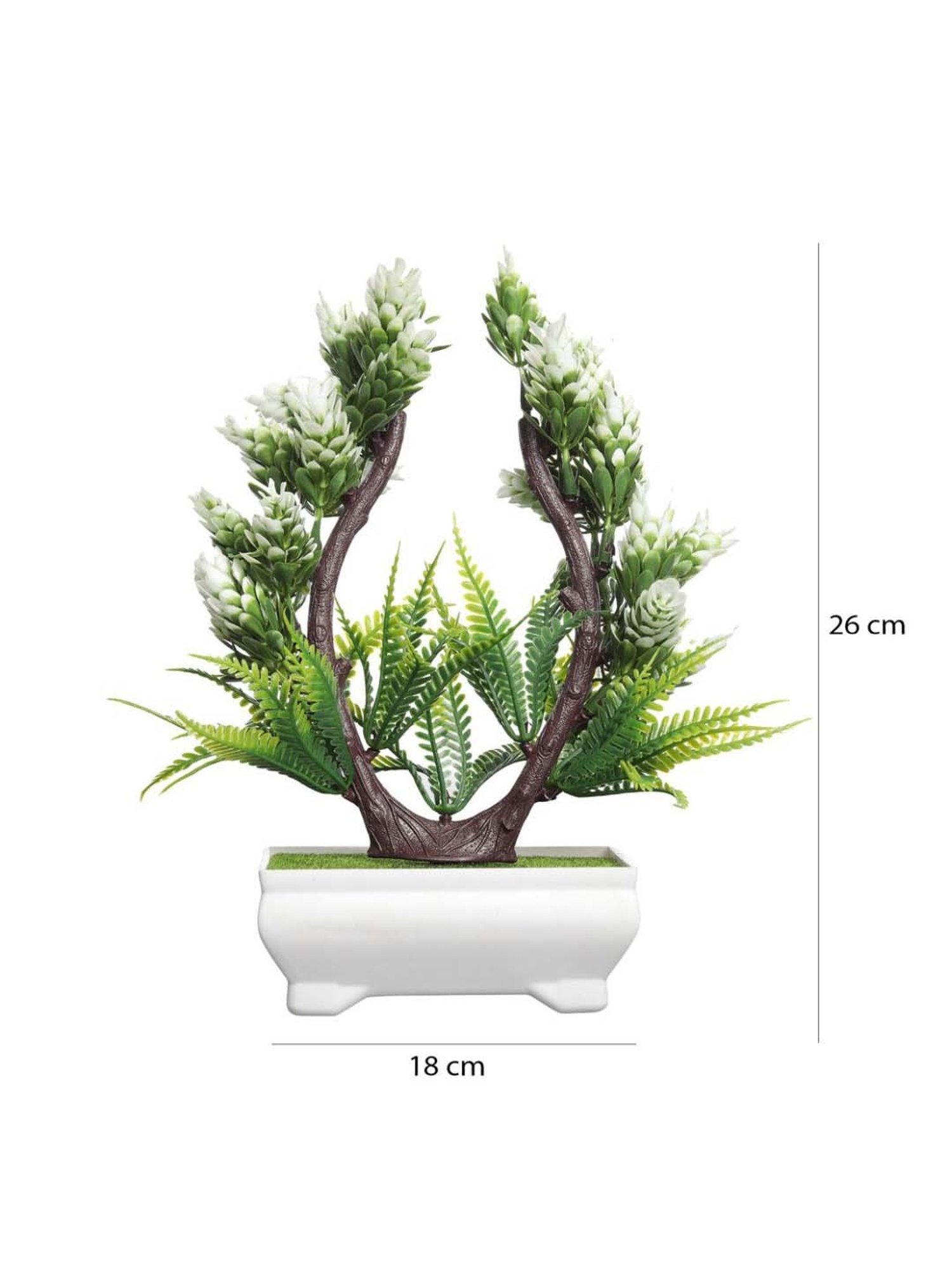 Foliyaj White & Green Plastic Artificial Plant With Buds