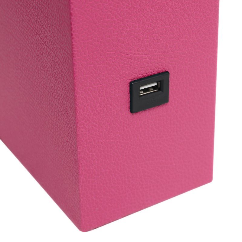 Modern Leather Table Lamp with USB and Fabric Shade Hot Pink - Elegant Designs