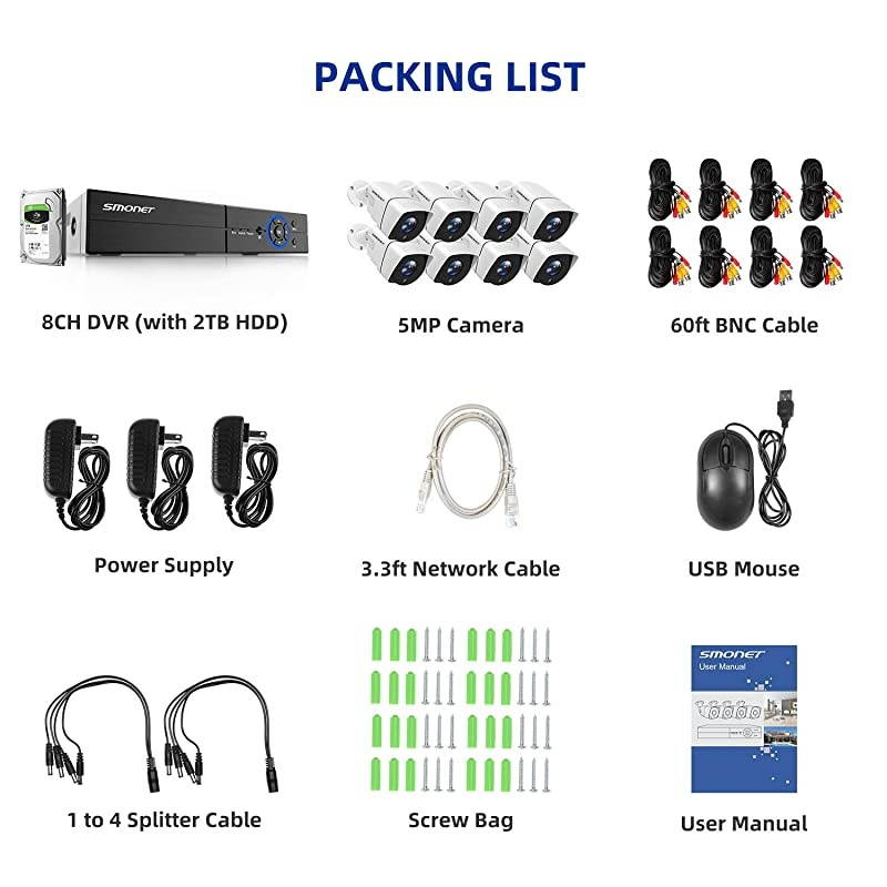 2021 New?  5MP Security Camera System(2TB Hard Drive),8X 5MP(2560TVL) Indoor Outdoor CCTV Cameras,8 Channel Wired Home Complete Surveillance Systems Waterproof Motion Detection Night Vision