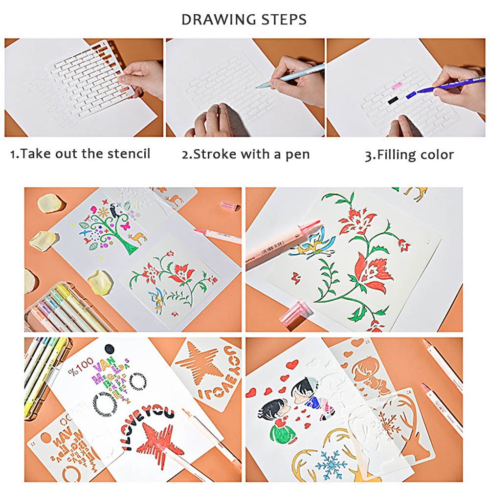 Drawing Painting Stencils Hollow Out Design PP Templates Reusable for Children Students DIY Craft Scrapbooking Journal Photo Album Paper Card Decor