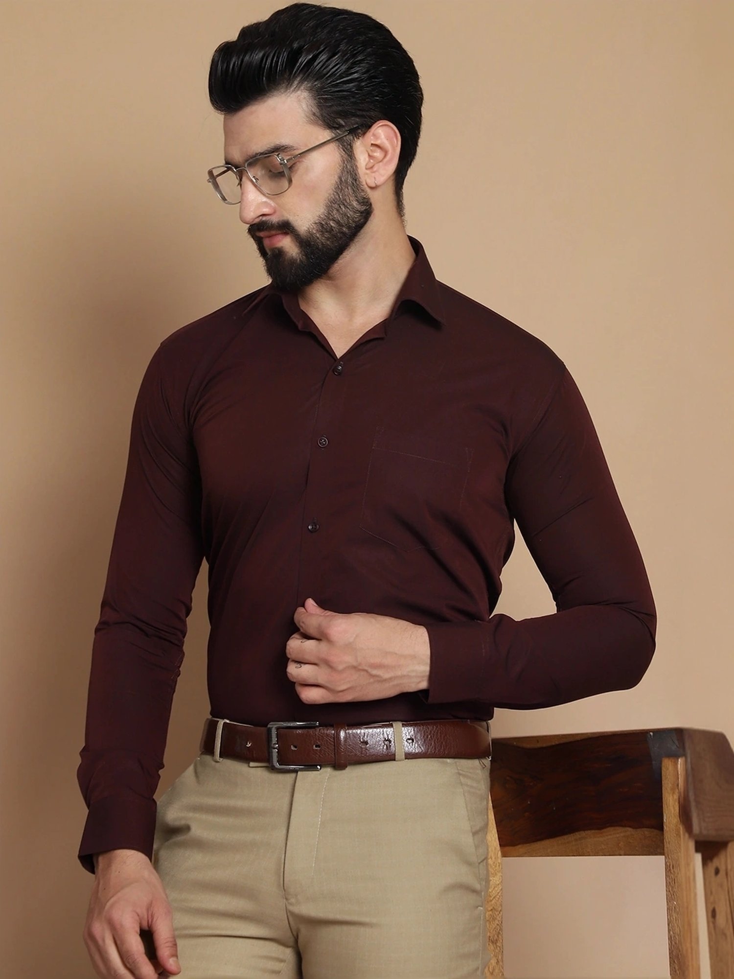 Tag 7 Maroon Cotton Regular Fit Shirt