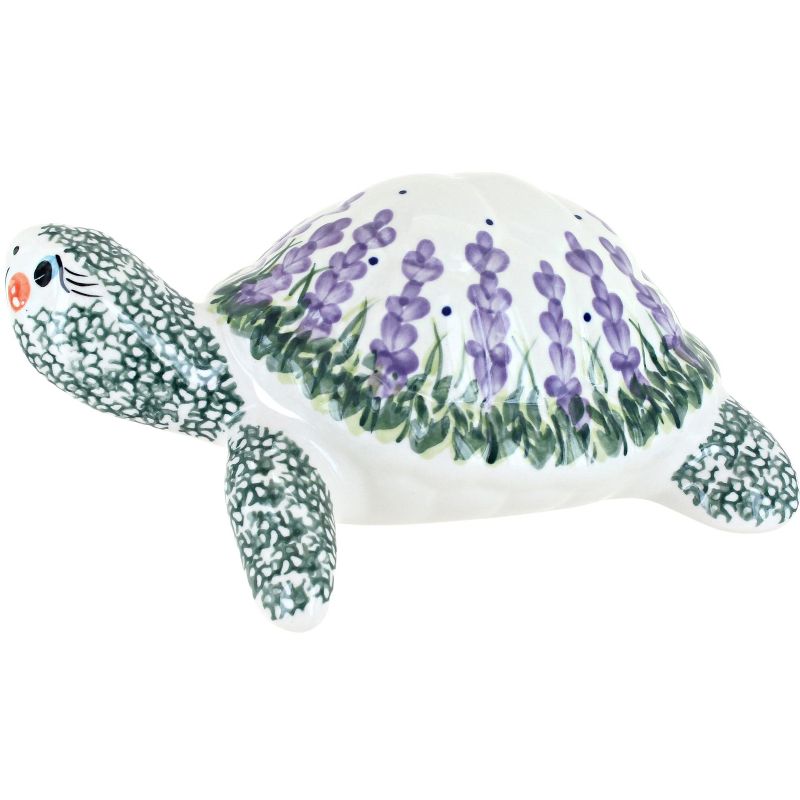 Blue Rose Polish Pottery Lavender Fields Turtle Figurine