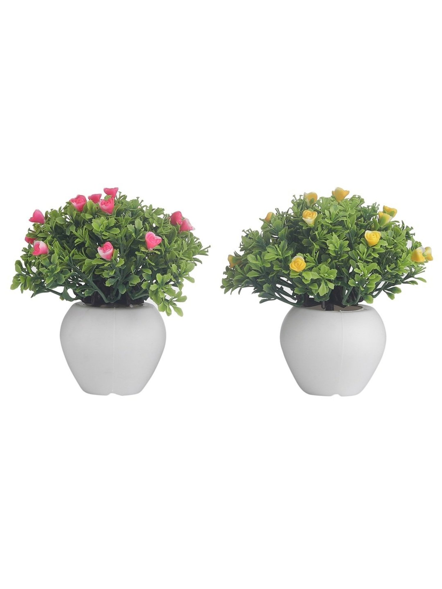 Foliyaj Multicolor Plastic Artificial Mini Bush - Set of 2