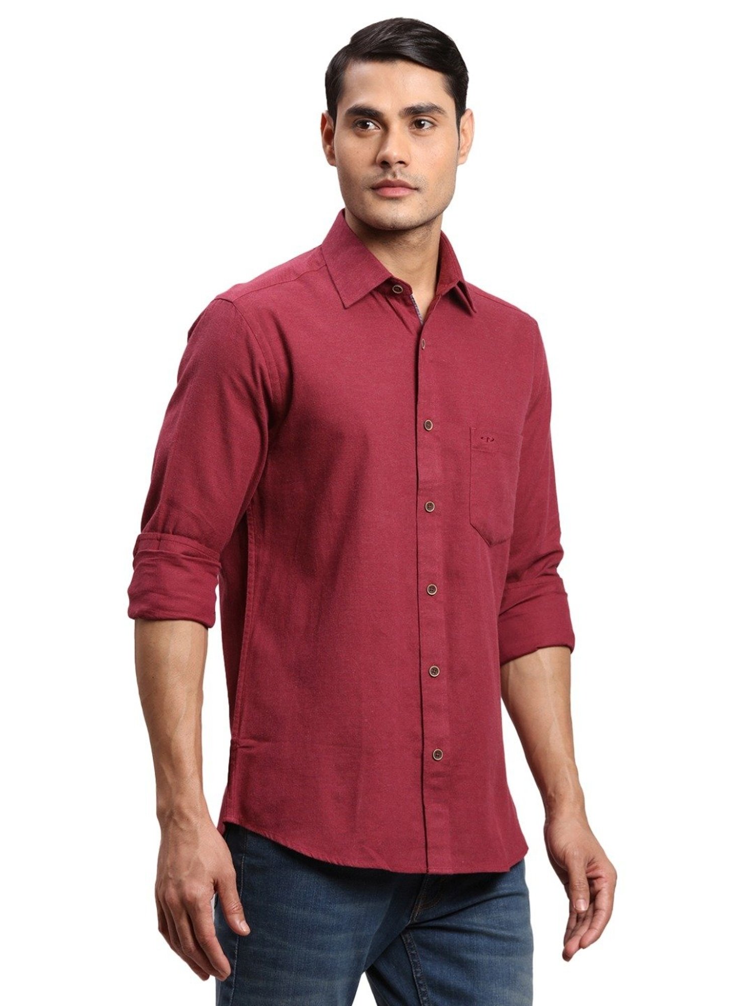 ColorPlus Red Cotton Regular Fit Shirt