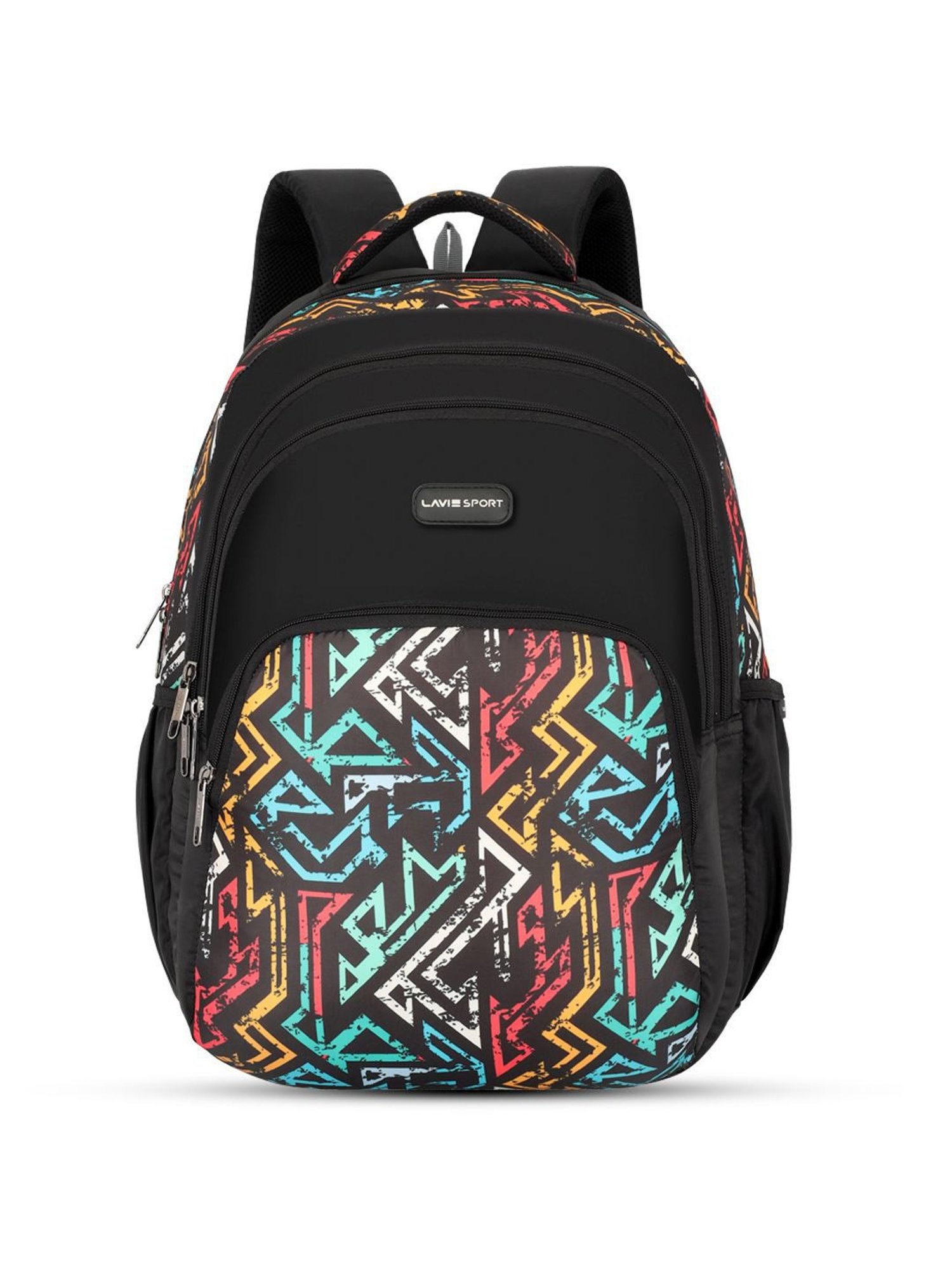 Lavie Sport Vector 39L Printed School Unisex Backpack with Rain cover for Boys/Girls (Black)