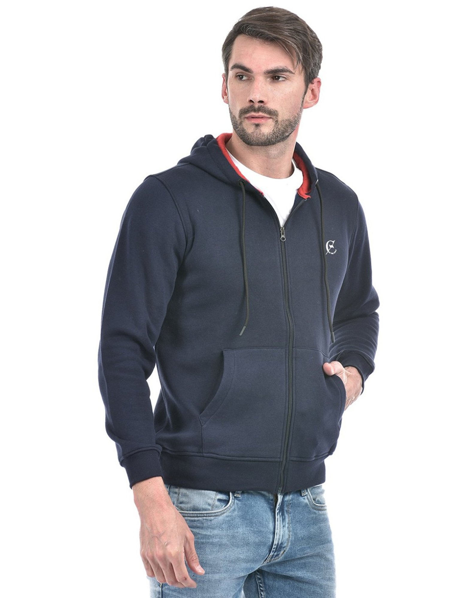 Lawman Navy Blue Cotton Regular Fit Hooded Sweatshirts