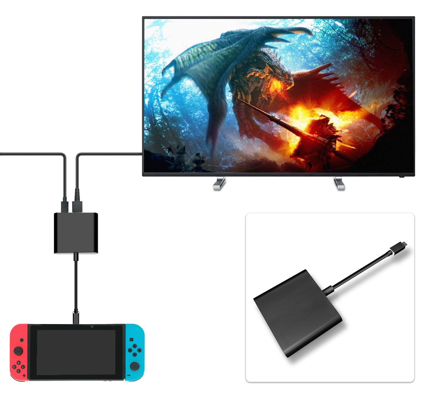 Werleo HDMI Type C Hub Adapter for Nintendo Switch 4K USB C HDMI Converter Dock Cable for Nintendo Switch Support MacBook Pro Samsung Galaxy S8 Plus Google Pixel Black