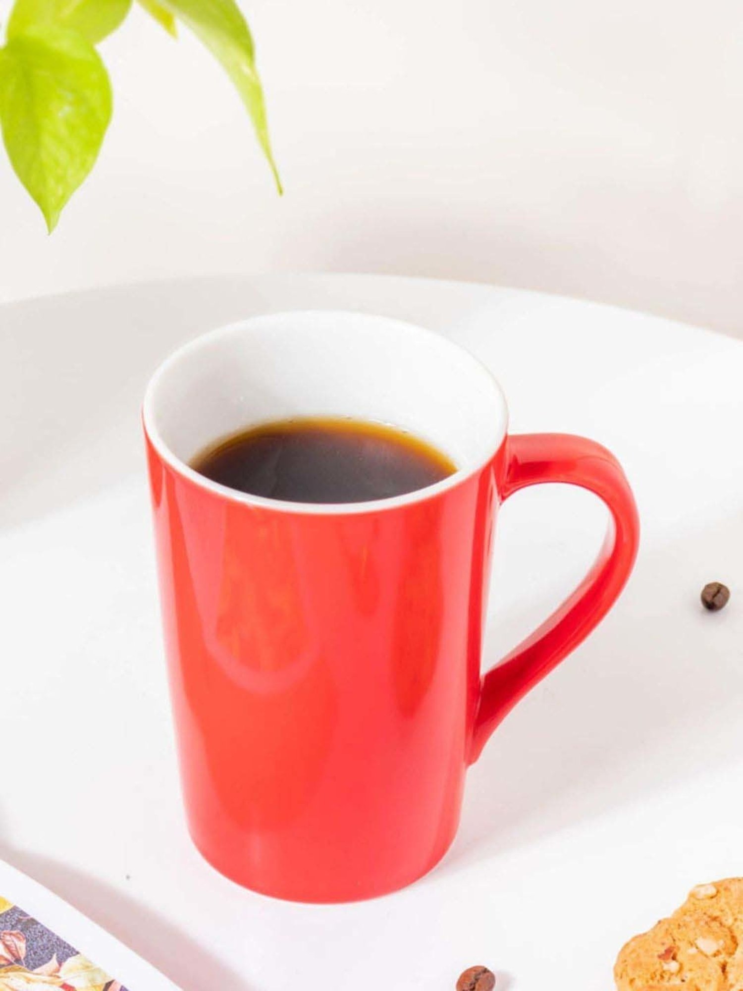 Nestasia Premium Quality Microwave Safe Bright Red & White Glossy Ceramic Mug, 350ml