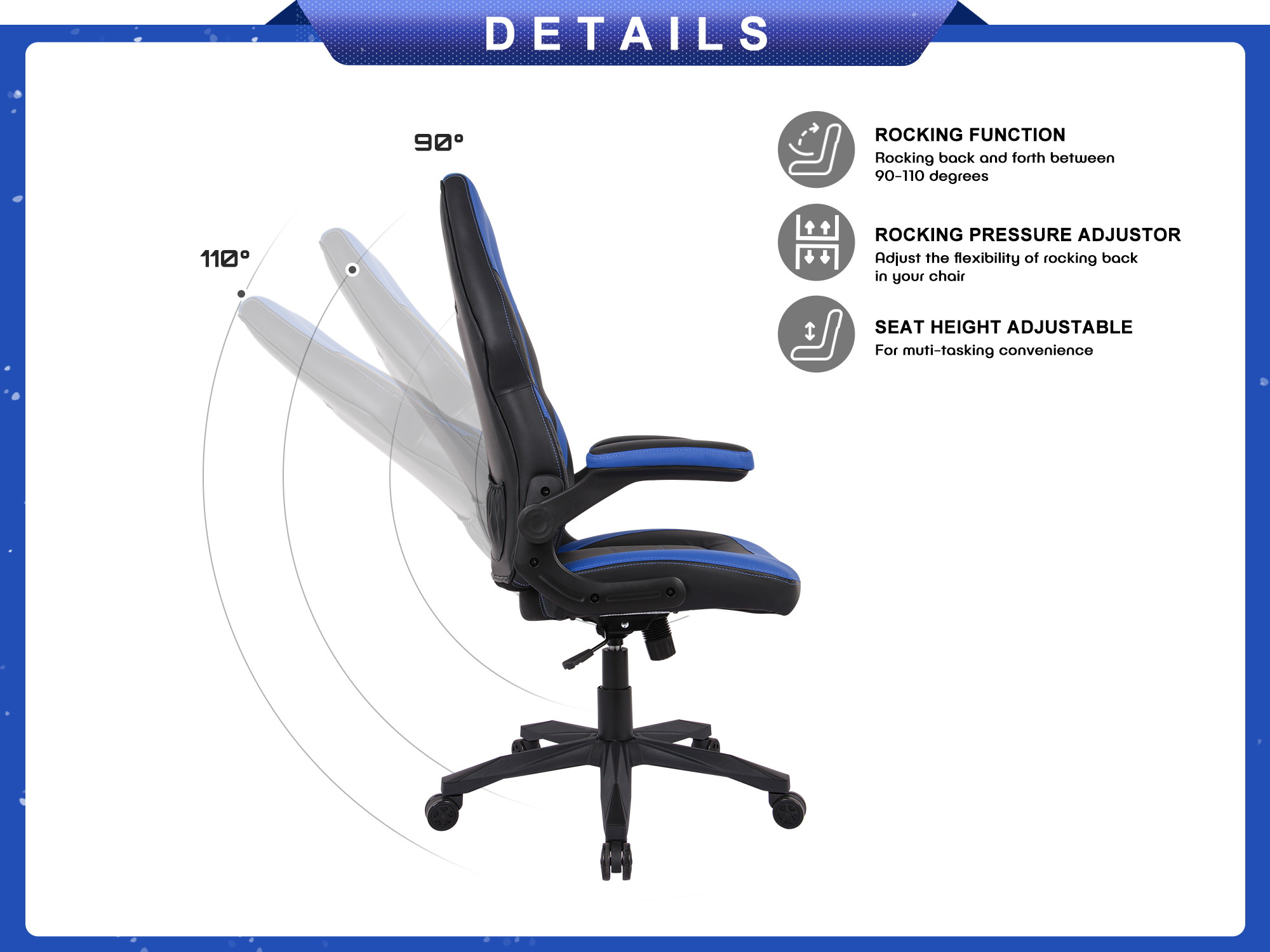 RIMIKING Bonded Leather Racing Ergonomic Gaming Chair Executive Computer Desk Office Chair with Height Adjustable 360&deg;Swivel Flip-up Arms Lumbar Support
