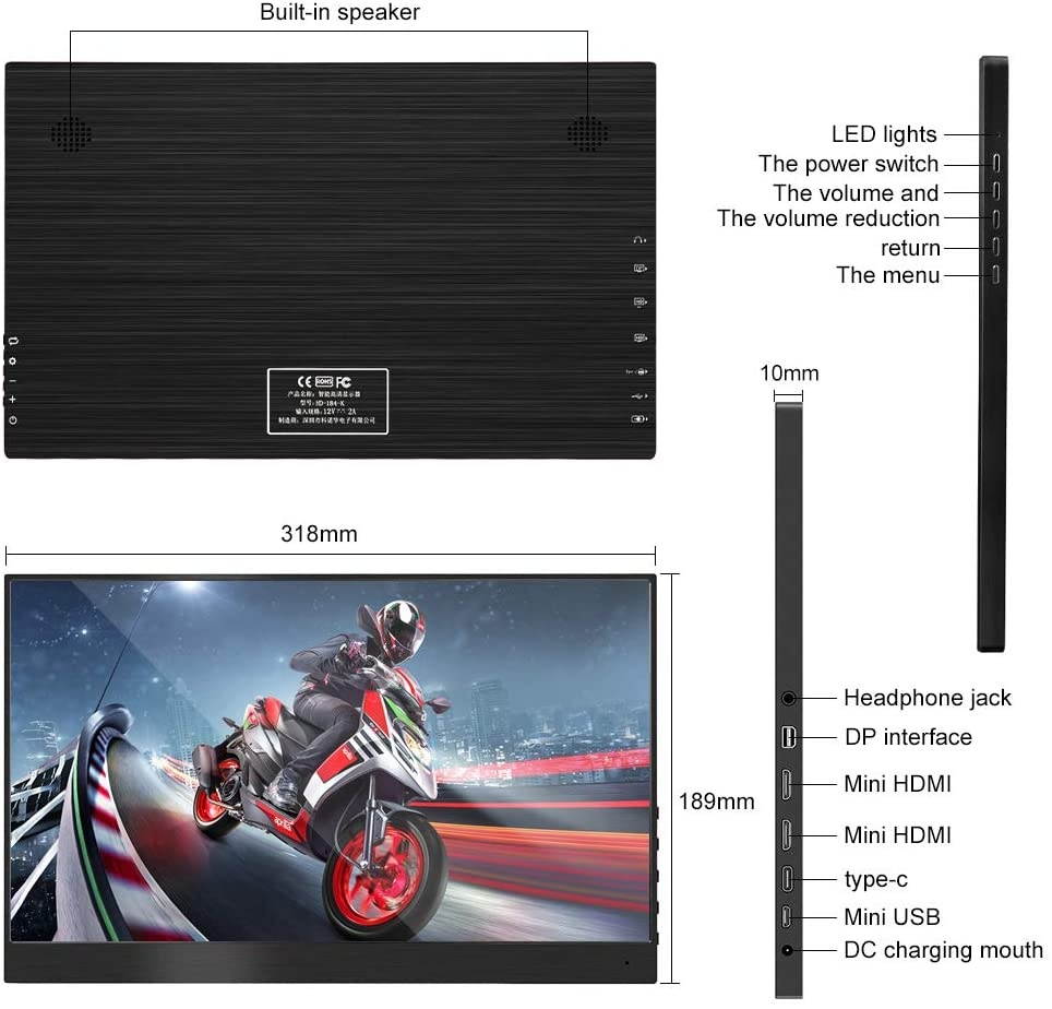 4k Portable Monitor, 13.3 Inch USB C Computer External Monitors 3200x1800 USB-C Display Screen with Dual Type-C Mini HDMI VESA for Laptop PC Phone Mac Surface Xbox One PS3 PS4 Switch Raspberry Pi